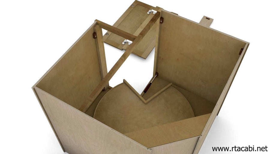 A demonstration on how to construct a lazy susan corner cabinet using a glue and cam lock assembly design.