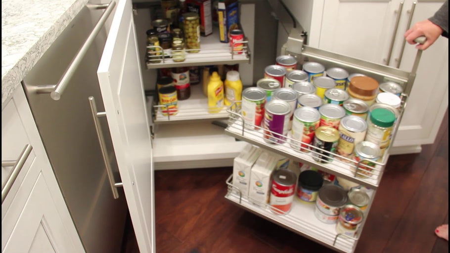 Corner cabinet storage solution.