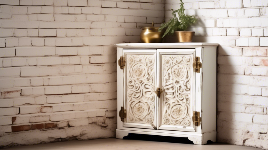 Distressed White Corner Cabinetry