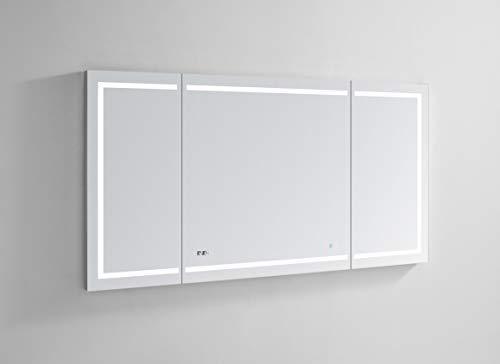 Latest aquadom signature royale 60in x 30in x 5in large led medicine cabinet 3d triple color temperature lighting digital clock defogger dimmer touch screen buttons electrical outlet with usb