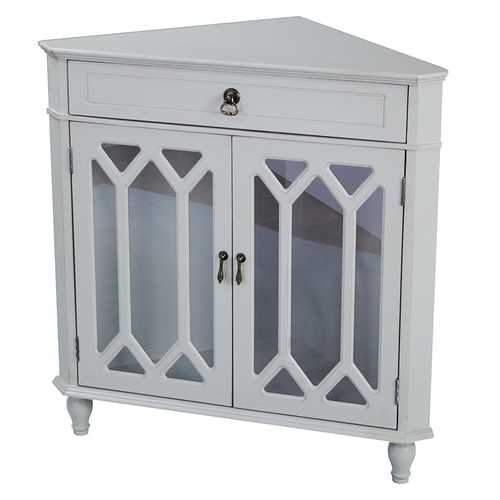 1-Drawer, 2-Door Corner Cabinet W/Hexagonal Glass Inserts - Mdf, Wood Clear Glass In Light Sage