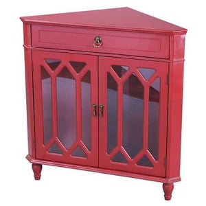 1-Drawer, 2-Door Corner Cabinet W/Hexagonal Glass Inserts - Mdf, Wood Clear Glass In Red