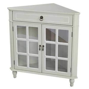 1-Drawer, 2-Door Corner Cabinet W/Paned Glass Inserts - Mdf, Wood Clear Glass In Beige