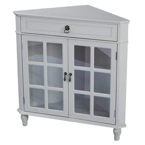 1-Drawer, 2-Door Corner Cabinet W/Paned Glass Inserts - Mdf, Wood Clear Glass In Light Sage