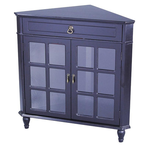 1-Drawer, 2-Door Corner Cabinet w/Paned Glass Inserts - MDF, Wood Clear Glass