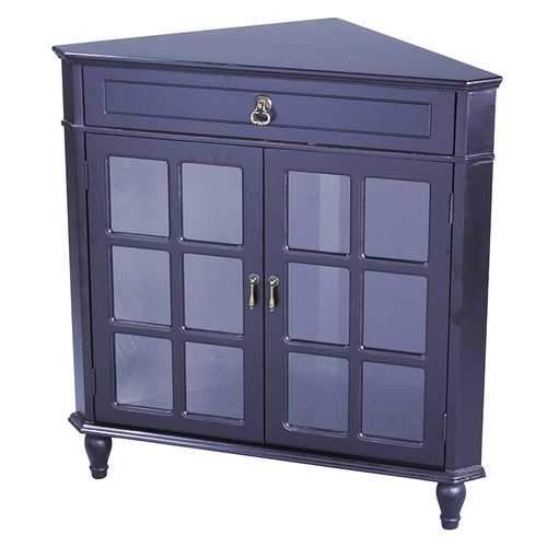 1-Drawer, 2-Door Corner Cabinet W/Paned Glass Inserts - Mdf, Wood Clear Glass