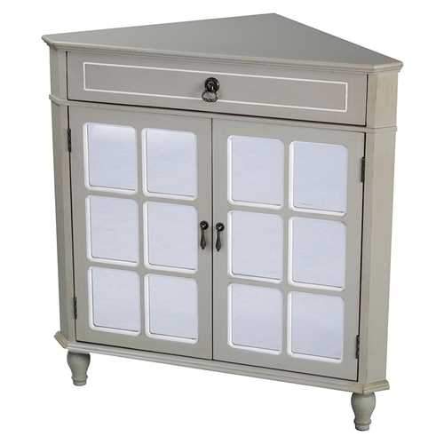 1-Drawer, 2-Door Corner Cabinet W/Paned Mirror Inserts - Mdf, Wood Mirrored Glass In Taupe
