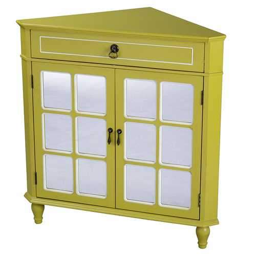 1-Drawer, 2-Door Corner Cabinet W/Paned Mirror Inserts - Mdf, Wood Mirrored Glass In Yellow