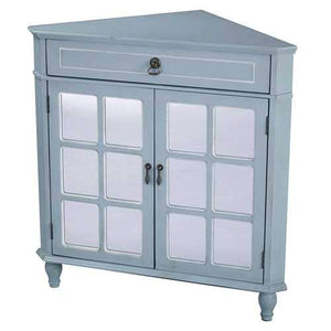 1-Drawer, 2-Door Corner Cabinet W/Paned Mirror Inserts - Mdf, Wood Mirrored Glass In Light Blue
