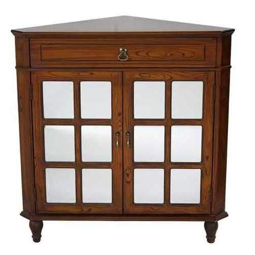 1-Drawer, 2-Door Corner Cabinet W/Paned Mirror Inserts - Mdf, Wood Mirrored Glass In Mahogany Veneer