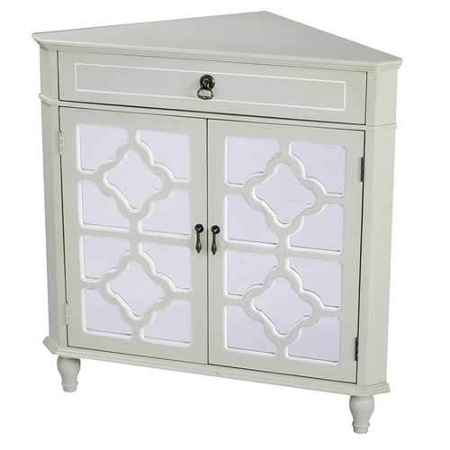 1-Drawer, 2-Door Corner Cabinet W/Quatrefoil Mirror Inserts - Mdf, Wood Mirrored Glass In Beige