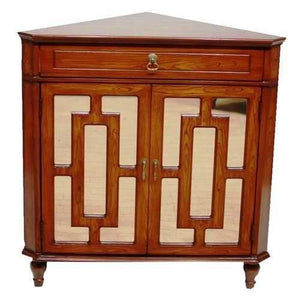 1-Drawer, 2-Door Corner Cabinet W/ Lattice Mirror Inserts - Mdf, Wood Mirrored Glass In Mahogany Veneer