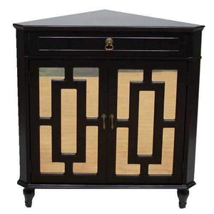 1-Drawer, 2-Door Corner Cabinet W/ Lattice Mirror Inserts - Mdf, Wood Mirrored Glass In Black