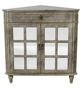 1-Drawer, 2-Door Corner Cabinet w/Paned Mirror Inserts - MDF, Wood Mirrored Glass