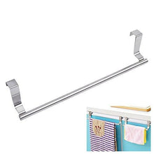 Load image into Gallery viewer, Products kozanay towel bar with hooks for bathroom and kitchen brushed stainless steel towel hanger over cabinet door