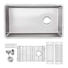 Load image into Gallery viewer, Heavy duty zuhne 32 inch under mount single bowl 16 gauge stainless steel kitchen sink with offset drain tight corners fits 36 inch cabinet