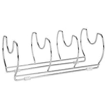 Load image into Gallery viewer, Kitchen mallize metal wire pot pan organizer rack for kitchen cabinet pantry shelves 6 slots for vertical or horizontal storage of skillets frying or sauce pans lids baking stones