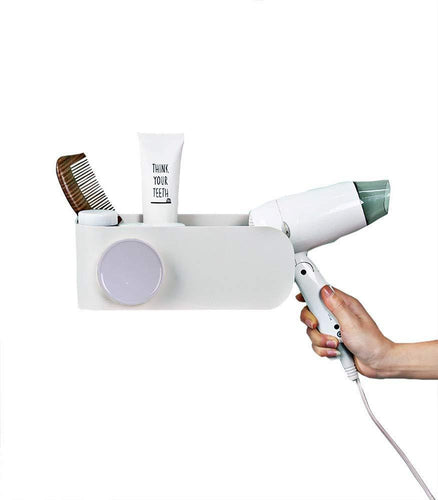 Top hair dryer holder wall mount blow hair dryer rack with cabinets styling tool organizer storage shelf for hair dryer premium white