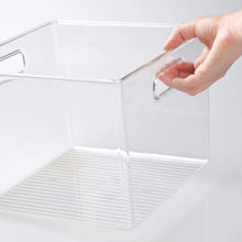 Load image into Gallery viewer, Top mdesign plastic food storage container bin with handles for kitchen pantry cabinet fridge freezer large organizer for snacks produce vegetables pasta bpa free 10 square 8 pack clear