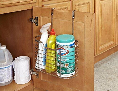 Order now kitchen details kitchen cabinet door hanging organizer basket holds bottles sponges cleaning products 1 tier large chrome