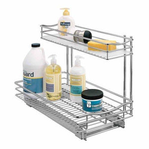 Budget friendly lynk professional professional sink cabinet organizer with pull out out two tier sliding shelf 11 5w x 21d x 14h inch chrome