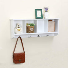 Load image into Gallery viewer, Try love furniture floating shelf coat rack wall mounted cabinets hanging entryway shelf w 4 hooks storage cubbies organizer white