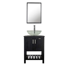 Load image into Gallery viewer, Try 24 bathroom vanity and sink combo stand cabinet mdf board cabinet tempered glass vessel sink round clear sink bowl 1 5 gpm water save chrome faucet solid brass pop up drain w mirror a16b06