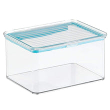 Load image into Gallery viewer, The best mdesign airtight stackable kitchen pantry cabinet or refrigerator food storage containers attached hinged lids compact bins for pantry refrigerator freezer bpa free food safe set of 3 clear