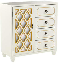 Load image into Gallery viewer, Related heather ann creations 4 drawer wooden accent chest and cabinet multi clover pattern grille with mirrored backing 30 75h x 29 5w beige gold