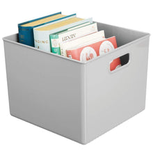 Load image into Gallery viewer, Amazon mdesign plastic home storage organizer bin for cube furniture shelving in office entryway closet cabinet bedroom laundry room nursery kids toy room 10 x 10 x 8 4 pack gray
