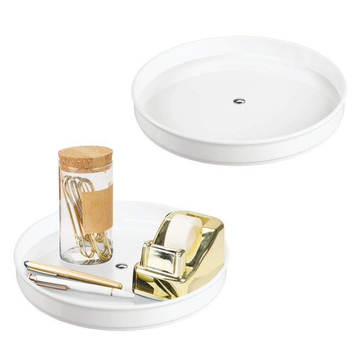 mDesign Plastic Lazy Susan Turntable Storage Tray Container for Desktop, Drawer, Closet - Spinning Organizer for Home Office Supplies, Pens, Erasers, Tape, Colored Pencils - 9