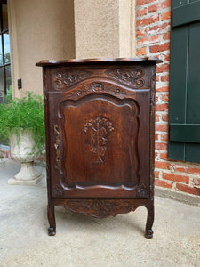 Petite Antique French Carved Dark Oak CORNER CABINET Shelf Bookcase Louis XV