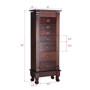 Purchase giantex standing jewelry armoire cabinet storage chest with 7 drawers 2 swing doors 12 necklace hooks makeup mirror and top divided storage organizer large standing jewelry armoire