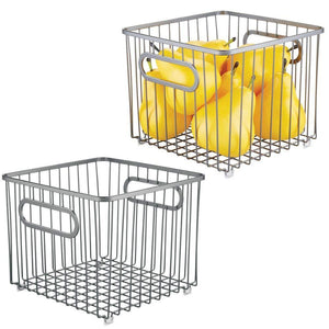 Discover the best mdesign metal farmhouse kitchen pantry food storage organizer basket bin wire grid design for cabinet cupboard shelf countertop holds potatoes onions fruit square 2 pack graphite gray