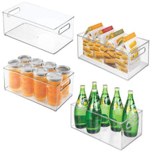 Load image into Gallery viewer, Top mdesign deep plastic kitchen storage organizer container bin with handles for pantry cabinets shelves refrigerator freezer bpa free 14 5 long 4 pack clear