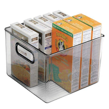 Load image into Gallery viewer, Products mdesign plastic food storage container bin with handles for kitchen pantry cabinet fridge freezer cube organizer for snacks produce vegetables pasta bpa free 8 pack clear