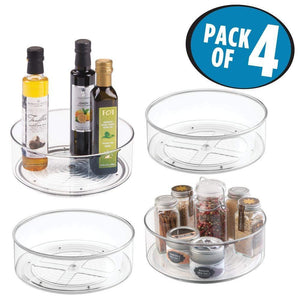 Best seller  mdesign plastic lazy susan spinning food storage turntable for cabinet pantry refrigerator countertop spinning organizer for spices condiments baking supplies 9 round 4 pack clear