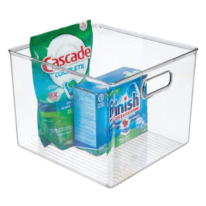 Storage organizer mdesign plastic food storage container bin with handles for kitchen pantry cabinet fridge freezer large organizer for snacks produce vegetables pasta bpa free 10 square 8 pack clear