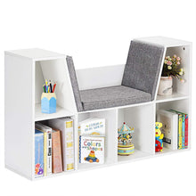 Load image into Gallery viewer, Best seller  costzon 6 cubby kids bookcase w cushioned reading nook multi purpose storage organizer cabinet shelf for children girls boys bedroom decor room white
