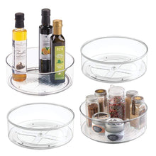 Load image into Gallery viewer, Top rated mdesign plastic lazy susan spinning food storage turntable for cabinet pantry refrigerator countertop spinning organizer for spices condiments baking supplies 9 round 4 pack clear