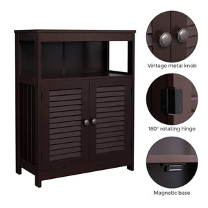 Best vasagle bathroom storage floor cabinet free standing cabinet with double shutter door and adjustable shelf brown ubbc40br