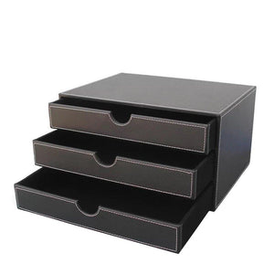 Results unionbasic multi functional pu leather wooden desk organizer file cabinet office supplies desktop storage organizer box with drawer plain black 3 drawer