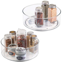 Load image into Gallery viewer, Shop mdesign plastic lazy susan spinning food storage turntable for cabinet pantry refrigerator countertop spinning organizer for spices condiments baking supplies 9 round 2 pack clear