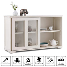 Load image into Gallery viewer, Save costzon kitchen storage sideboard antique stackable cabinet for home cupboard buffet dining room cream white with sliding door window