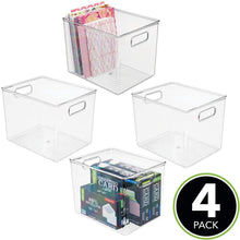 Load image into Gallery viewer, Shop mdesign plastic storage bin with handles for office desk book shelf filing cabinet organizer for sticky notes pens notepads pencils supplies bpa free 10 long 4 pack clear