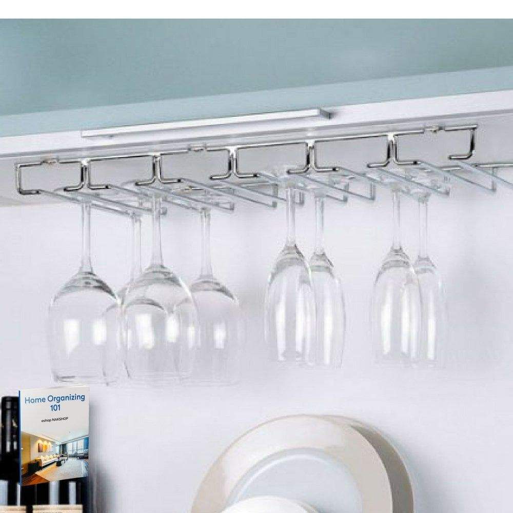 Heavy duty wine glass rack under cabinet hanging stemware rack kitchen organize modern wine glass hanger storage for bar mounting barware durable metal easy to install holder and ebook by nakshop