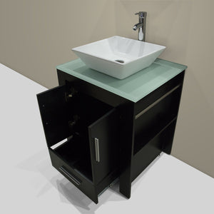 Amazon walcut 24 inch bathroom vanity and sink combo modern black mdf cabinet ceramic vessel sink with faucet and pop up drain mirror tempered glass counter top