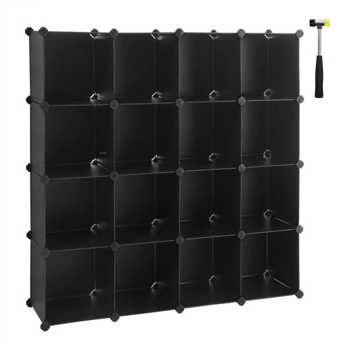 Results songmics cube storage organizer 16 cube book shelf diy plastic closet cabinet modular bookcase storage shelving for bedroom living room office 48 4 l x 12 2 w x 48 4 h inches black ulpc44bk