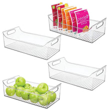 Load image into Gallery viewer, Budget mdesign wide plastic kitchen pantry cabinet refrigerator or freezer food storage bin with handles organizer for fruit yogurt snacks pasta bpa free 16 long 4 pack clear