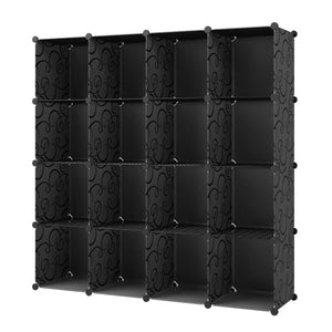 Home kousi portable storage shelf cube shelving bookcase bookshelf cubby organizing closet toy organizer cabinet black no door 16 cubes